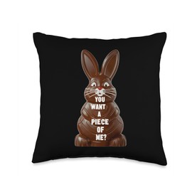 Do You Want Piece Of Me Funny Chocolate Bunny Easter Rabbit Throw Pillow