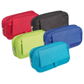Idena 23910 Pencil Case with 2 Compartments, Zip and Velcro Flap, Assorted, Approx. 22 x 13 x 5.5 cm, Desk Organiser for Stationery, Drawing and Office Supplies, Colourful