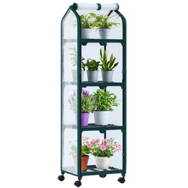 Ohuhu Mini Greenhouse for Indoor Outdoor, Small Plastic Plant Green House with Locking Wheels Portable Greenhouses with Durable Cover for Seedling,Ideal Gardening Gifts for Women Men White