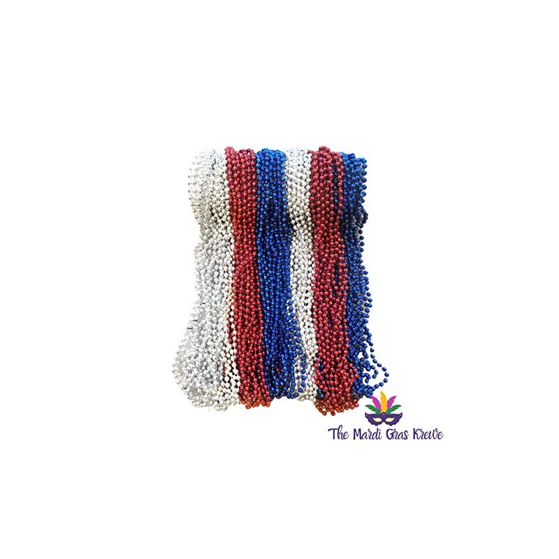 Red, Silver, and Blue Patriotic Mardi Gras Beads 33 inch