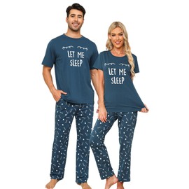 EISHOPEER Women's Pajama Set Printed Short Sleeve Top & Long Pants Sleepwear Pjs Sets XL Peacock Blue
