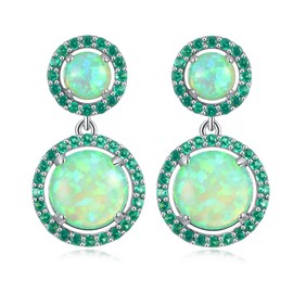 CiNily Womens Jewelry Gifts Rhodium Plated Green Fire Opal Emerald Women Jewelry Gemstone Stud Earrings 1 1/8", Stone, Created Opal