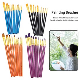 10 Piece Brush Set, Artist Brush Set, High-Quality Brushes with Wooden Handles, Premium Nylon Acrylic Paint Brush Sets, Wooden Handle Brush Set, Oil Paints Painting Brush for Beginners Children