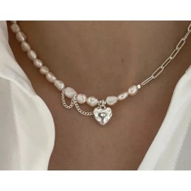 Silver Charm Women Fashion 925 Sterling Silver Plated Pearl Charm Chunky Necklace NEW