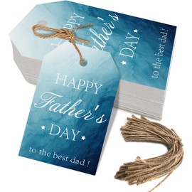 50PCS Father’s Day Gift Tags, Happy Fathers Day to The Best Dad Tags for Gift Packaging and Birthday Celebrations (Blue)