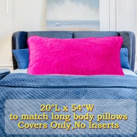 MorroMorn Body Pillow Cover with Zipper, Fluffy Body Pillow Pillowcase Fuzzy Long Pillow Case 20x54 inches - Luxury Faux Fur Shaggy Decorative Ultra Soft Plush for Room Decor Gifts (Hot Pink)