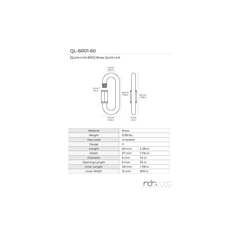 RCH Hardware QL-BR01-60 Brass Quicklink, 3 Gauge, Bronze (2 Pack)