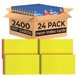 Index Cards Bulk, 3 x 5 Index Cards (2400 Cards), Neon Flash Cards, Note Cards, Flashcards, Index Cards 3x5, Notecards, Flash Cards For Studying, 100 Cards Per Pack, (24 Pack)