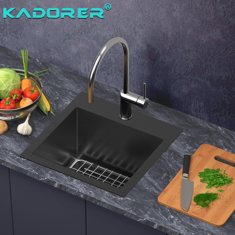 15 x 15 Inch Black Drop In Kitchen Sink -