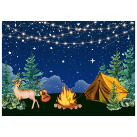 XEYSM 7X5FT Camping Backdrop Camping Photography Backdrop Camper Birthday Party Banner Forest Scene Tent Campfire Decorations Supplies Photo Shoot Props XY48