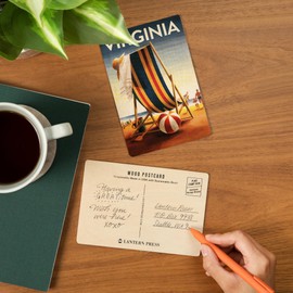 Virginia, Beach Chair and Ball (4x6 Birch Wood Postcards, 2-Pack Stationary, Rustic Home Wall Decor)