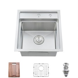 18 Inch Drop in Bar Sink Splash Proof Water -HLBLFY 18x19 Inch Topmount Kitchen Sink Workstation Bar Prep Sink 16 Gauge Stainless Steel 9 Inch Deep Single Bowl With Cutting Board