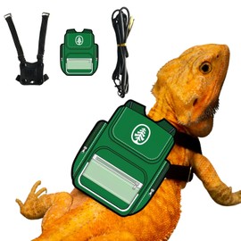Bearded Dragon Harness Leash - Upgraded Soft Leather Harness with Backpack Patch Adjustable Strap Outside Walk Training Leash for Reptile Lizard Amphibians Small Animals Pet Supplies (Green)