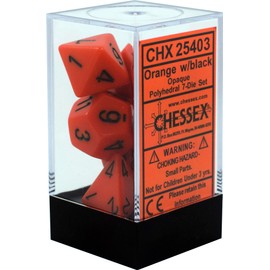 DND Dice Set-Chessex D&D Dice-16mm Opaque Orange and Black Plastic Polyhedral Dice Set-Dungeons and Dragons Dice Includes 7 Dice - D4 D6 D8 D10 D12 D20 D% (CHX25403)