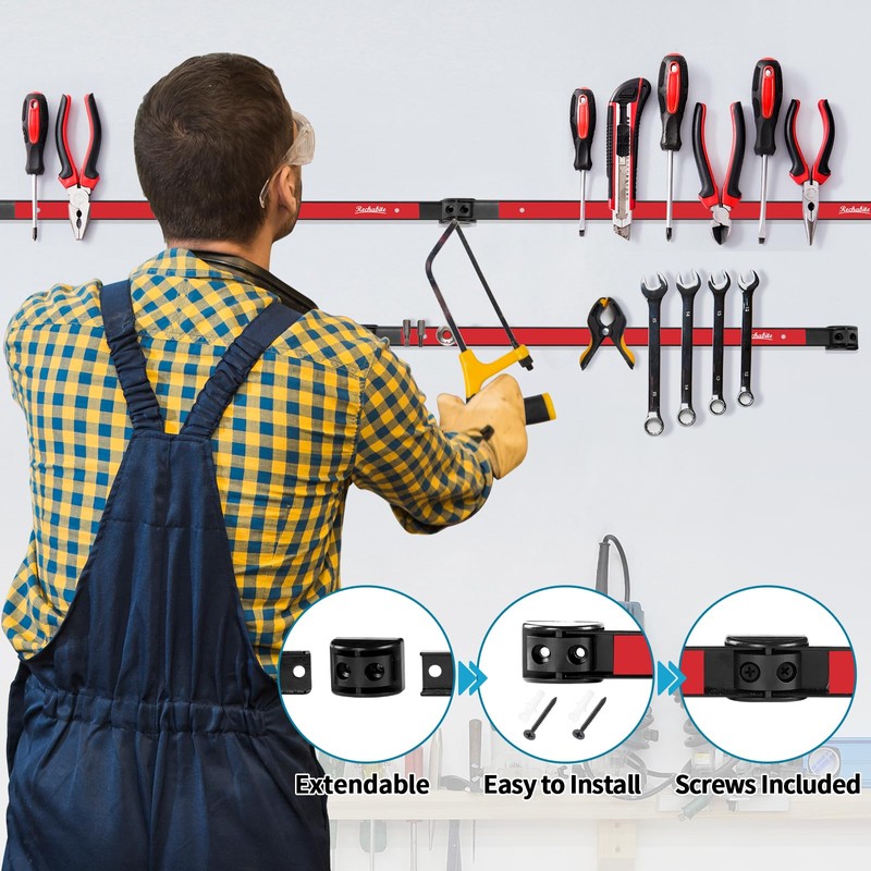 Rechabite 6 Pieces 12" Magnetic Tool Holder Strip, Red Magnet