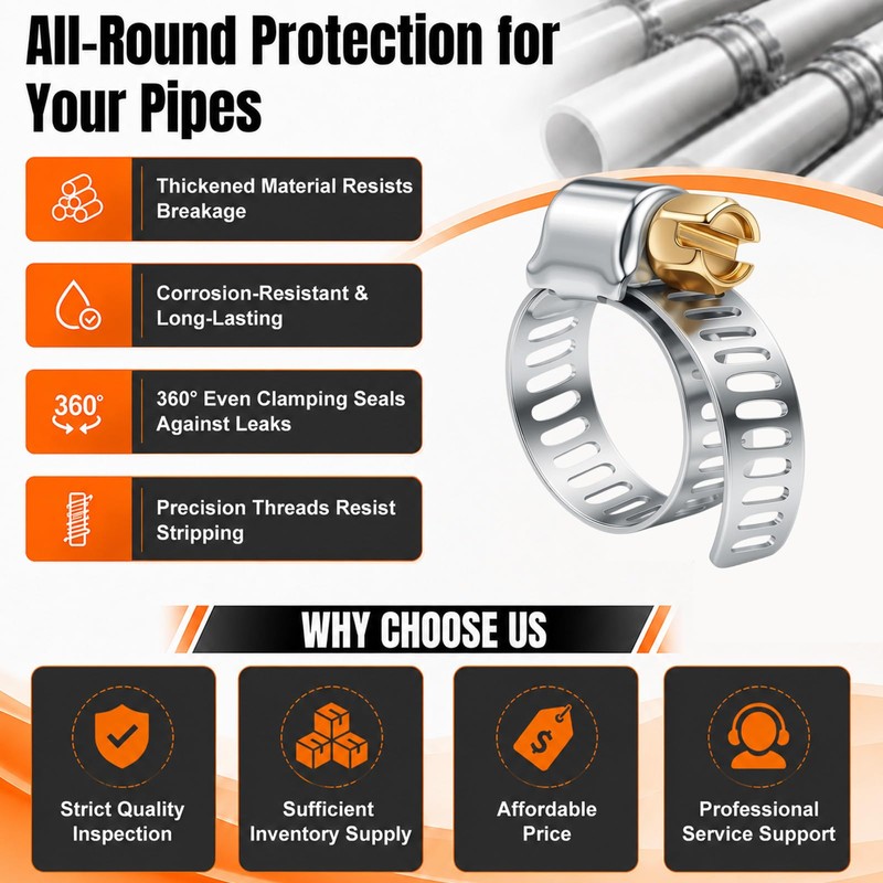 20PCS 304 Stainless Steel Adjustable Hose Clamps, Range 7/16" to