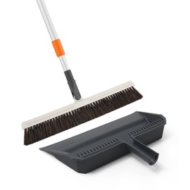 Superio 18" Horse Hair Broom with Telescopic Handle & 16" Gray Dustpan with Comb, Rubber Lip & Handle Clip - Floor Cleaning Set for Hardwood & Tile Surfaces -Gray