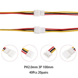 PENGLIN 40 Stück JST PH2.0mm 3 Pin Stecker und Buchse Anschluss mit Draht Kabel 100mm,3 Poliger Männlich und Weiblich Adapter