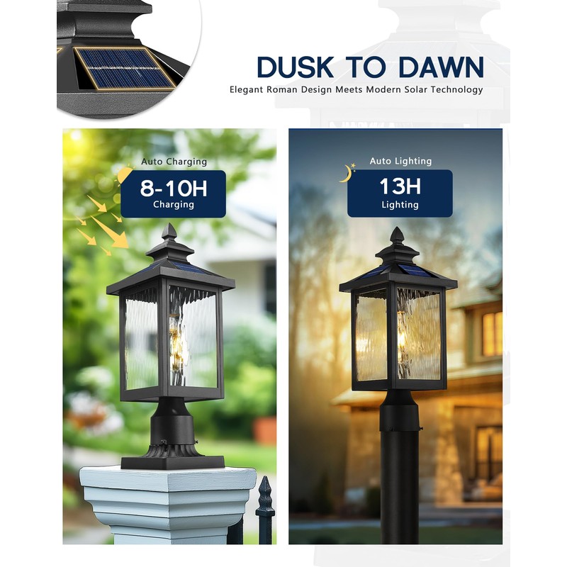 Solar Post Lights Outdoor, 17" Dusk to Dawn Lamp Posts