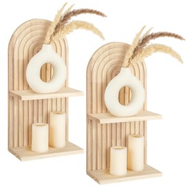 Geetery 2 Pcs Arch Wood Floating Shelf Mid Century Rainbow Wall Shelves Modern Boho Wall Shelf Retro Wall Mounted Wood Arch Wall Decor for Bedroom Living Room Classroom Bathroom Display (2 Tier)