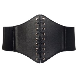 eVogues Plus size Faux Leather Corset Style Wide Elastic Belt Black - One Size Plus