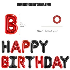 CANREVEL Happy Birthday Banner 13pcs 16 Inch Mylar Foil Letters Sign Balloons Birthday Party Decorations for Kids and Adults - 3D Black Red