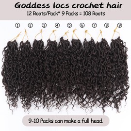 Vemet Goddess Locs Crochet Hair,12 Inch 9 Packs Synthetic Faux Locs Crochet Hair for Black Women,River Locs Hair Extensions Boho Style Pre looped Faux Locs with Curly Ends