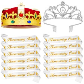 Huquary 12 Pcs Homecoming King Homecoming Queen Homecoming Court Sashes with 2 Pcs Homecoming Crown Homecoming Party Prom Sashes Metal Crown Tiaras for Men Women School Party Accessories