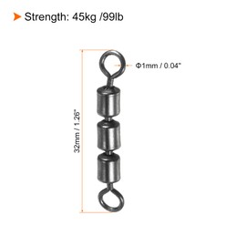 PATIKIL 20pcs 99lb High Speed 3 Roller Swivels Copper Barrel Bead Chain Rolling for Saltwater Freshwater Fishing Black