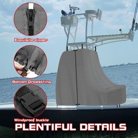 T-Top Center Console Cover for Boat，900D Waterproof Marine Grade Canvas, Heavy Duty Outdoor Boat Console Covers,Protecting Boat Center Console and Helm Seat (Gray,94" L 58" W 82" H)