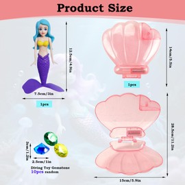 Mermaid Diving Toys for Swimming Pool,Purple Mermaid Diving Toys with Glitter Pink Shell & 10 Sinking Dive Gem,Swimming Pool Sinking Toy Kids Pool Toy,Princess Diving Games Training Girls Gifts