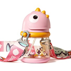 bc babycare Straw Sippy Cups for Toddler, No Spill Sippy Cups for Baby 1+ Year Old, Transition Weighted Sippy Cup with Straw and Strap, 10oz/300ml, Pink