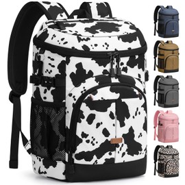 Pritent Cooler Backpack for Men Women Insulated Waterproof Lunch Backpack Leak Proof Cooler Bag Lightweight Lunch Backpack for Camping Beach Travel Picnic(Cow Print,30 Cans)