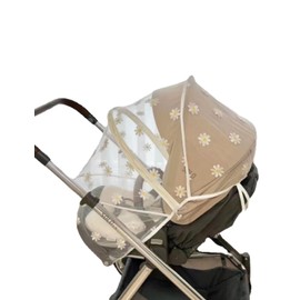 LILIWER Baby Stroller Mosquito net Anti-Insect net Baby Stroller Sunshade UV Breathable Mosquito Repellent Baby Stroller Sunshade Easy to Install Easy to Store Foldable (White Daisy)