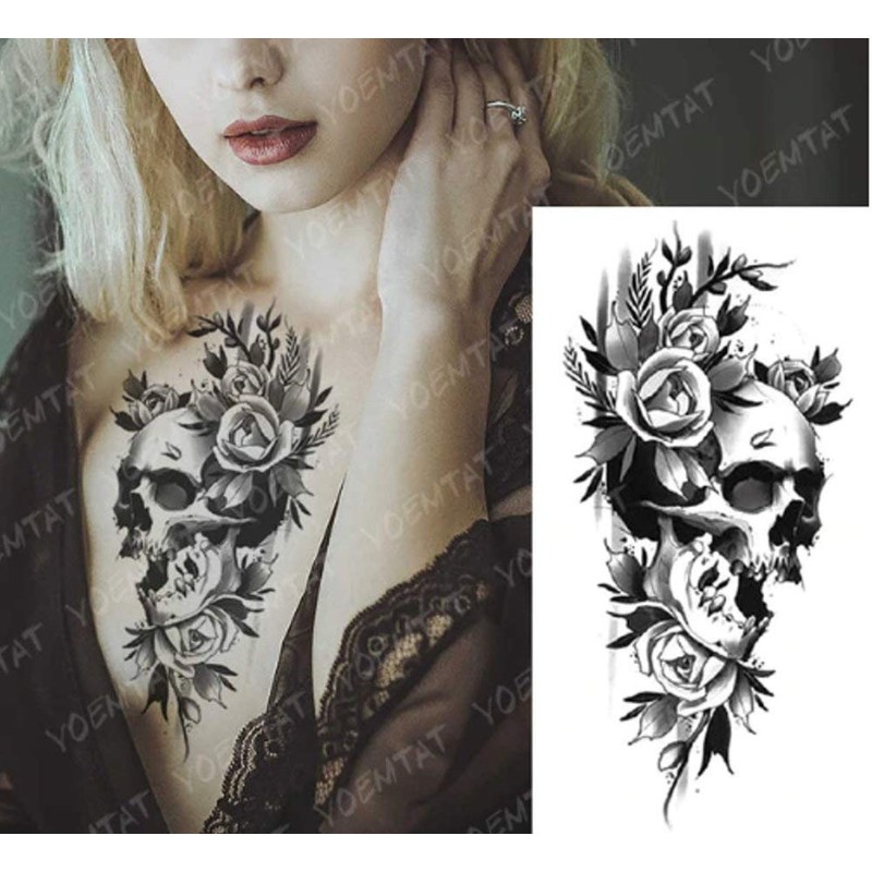 EROSPA® Temporary Tattoo Sheet / Sticker - Skull Roses -