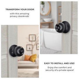 A Key Tech Privacy Door Knob and 3 Door Hinges Set with Magnetic Door Stopper - Complete Interior Door Hardware Kit - Matte Black