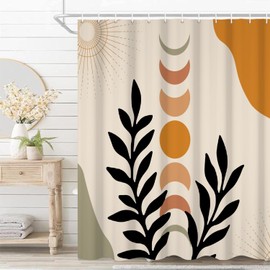 Umpoo Bohemian Bathroom Shower Curtain Eucalyptus Leaves Moon Phase Boho Theme Bath Curtain with Hooks Waterproof Fabric Polyester Shower Curtain Modern Aesthetics Home Decorative, 65x72 Inch