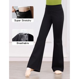 Twirbalux Kids Bell Bottom Pants, Girls Black Flared Leggings for Ballet Dance, Gymnastics