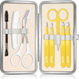TsMADDTs Eyebrow Trimmer Kit, 8 in 1 Tweezers Set for Women with Eyebrow Trimmer Scissors, Tweezers, Razor, Brush with Travel Bag