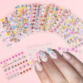Bunny Nail Art Stickers 30 Sheets Cute Nail Stickers 3D Self Adhesive Nail Art Supplies Rabbit Strawberries Heart Flower Nail Design Easter Nail Decals for Women Girls Manicure DIY Decorations