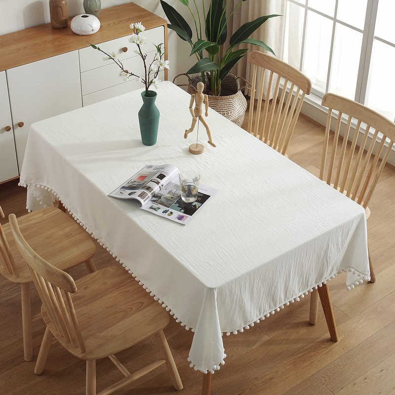 rismart Rectangle Tablecloth Table Cover Pom Pom Coffee Table Cloths