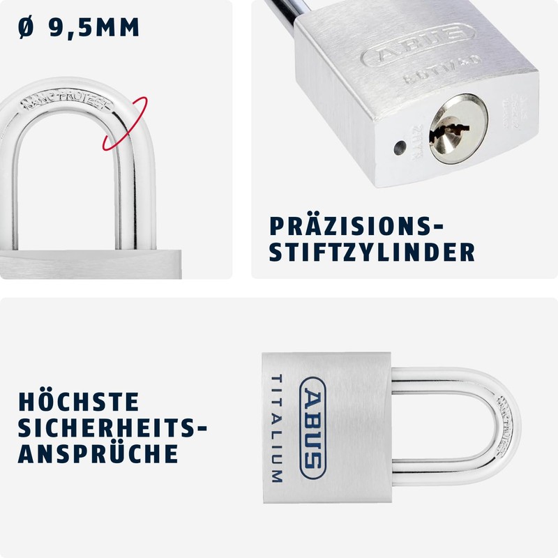 ABUS Titalium 96TI/50 Padlock - Lightweight Lock Body Made of