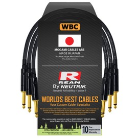 3 Units - 8 Inch -Pedal, Effects, Patch, Guitar instrument cable CUSTOM MADE By WORLDS BEST CABLES – made using Mogami 2524 wire and Neutrik-Rean NYS224BG Gold ¼ inch (6.35mm) TS Plugs