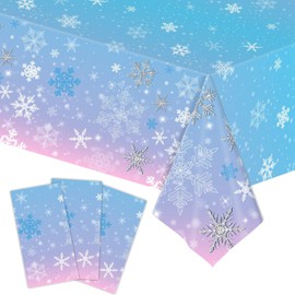 3 Pieces Christmas Snowflake Tablecloth Winter Wonderland Table Clothes Plastic Blue and White Winter Holiday Snowflake Table Cover for Christmas Holiday Birthday Party Supplies, 54 x 108 Inch