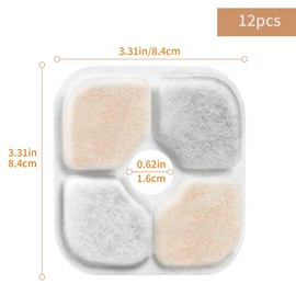 12 Pcs Cat Water Fountain Filter Compatible with Catit Pixi Water Fountain Filter Replacement, Triple Filtration System
