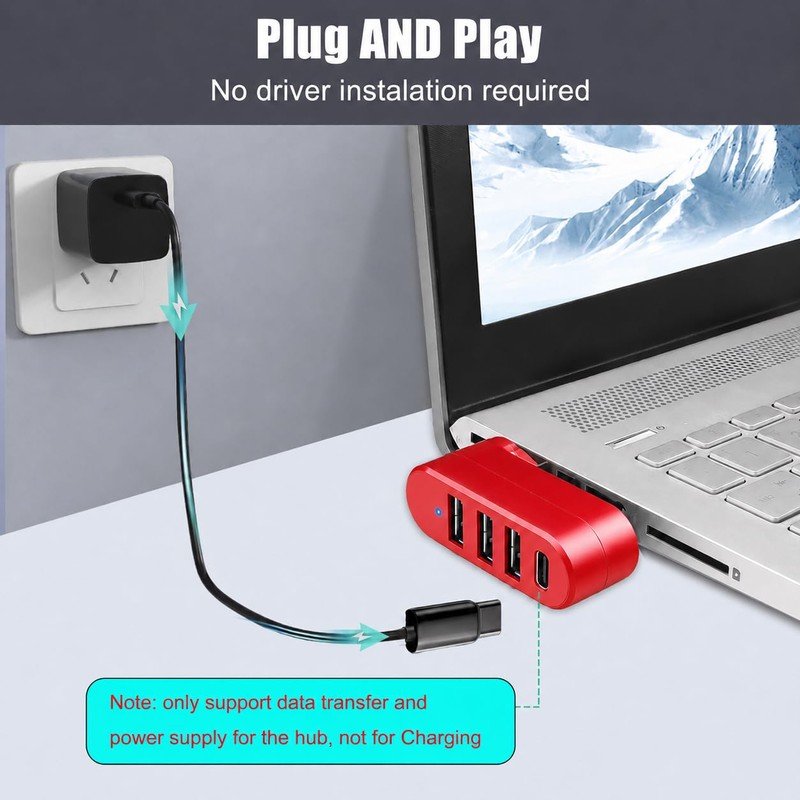 VIENON 4-Port USB C Hub [90°/180° Degree Rotatable], USB C