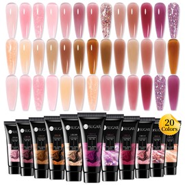 UR SUGAR 20 Colors Poly Extension Gel Nail Set, Jelly Pink Nude Pink Purple Brown Tone Glitter Poly Nail Gel Set for All Season Bulk Bundle Poly Nail Gel Long Lasting Soak Off Gift Box for Women