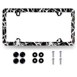 Camouflage License Plate Frame Retro Forest Camo Branches Leaves License Plate Funny Stainless Steel Accessory Colorful License Plate Personalise Decoration with Screws 12.3" x 6.3"for Men Women