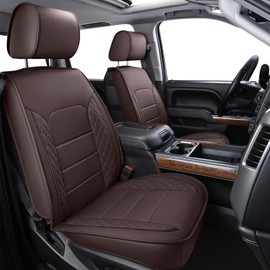 LUCKYMAN CLUB Chevy Silverado/Sierra X04-S3 Front Seat Cover, Fit 2007-2025 1500/2500 HD/3500 HD Crew, Regular, Double/Extended Cab with Water Proof Faux Leather (Front only, Brown)