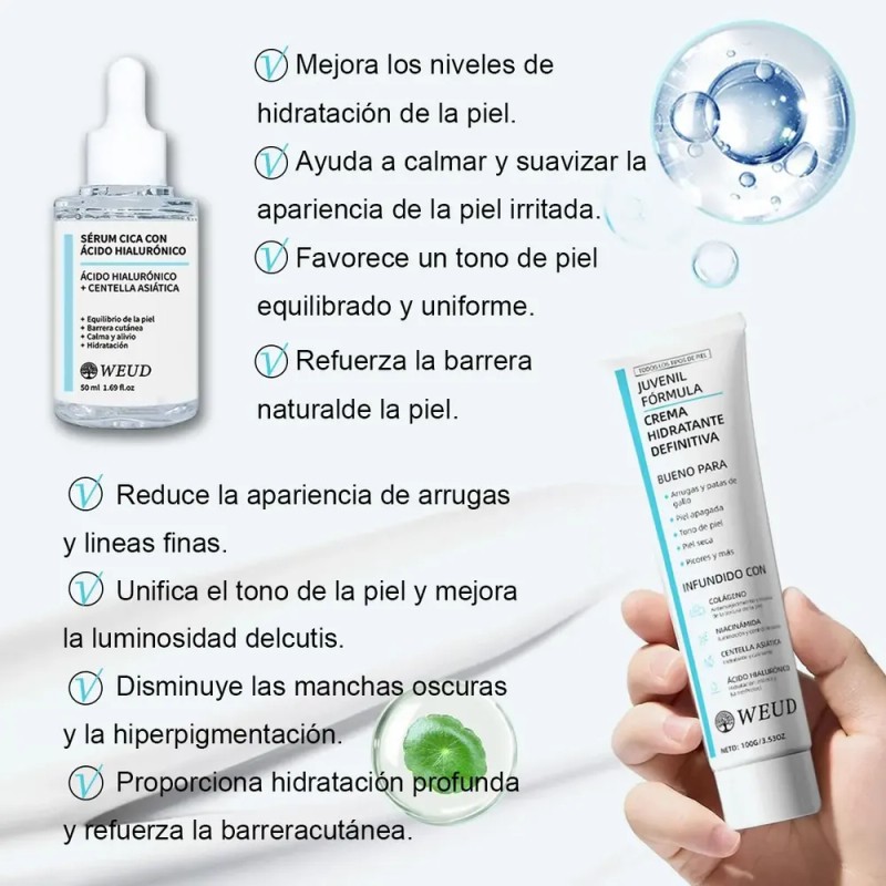 Set Cuidado Facial Weud Con Serum Crema Acido Hidratante